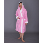 Халат женский с капюшоном, размер 48, цвет белый+розовый, махра - фото 298195506