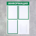 Информационный стенд «Информация» 4 кармана (3 плоских А4, 1 объёмный А5), цвет зелёный - фото 8470681