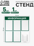 Информационный стенд «Информация», 72×74 см, 6 карманов (5 плоских А4, 1 объемный А5), зелёный - Фото 1