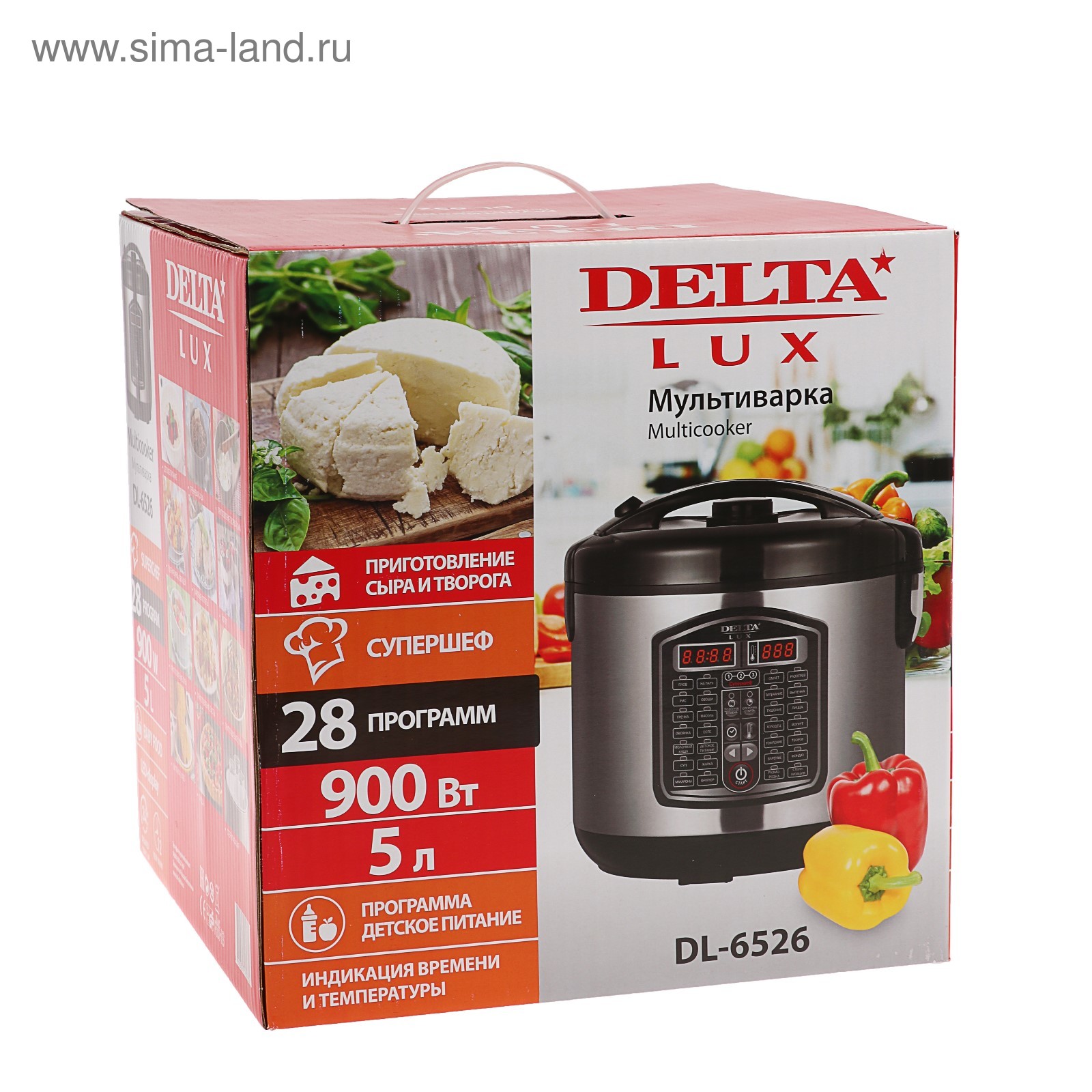 Мультиварка DELTA LUX DL-6526, 900 Вт, 5 л, 28 программ, серебристая