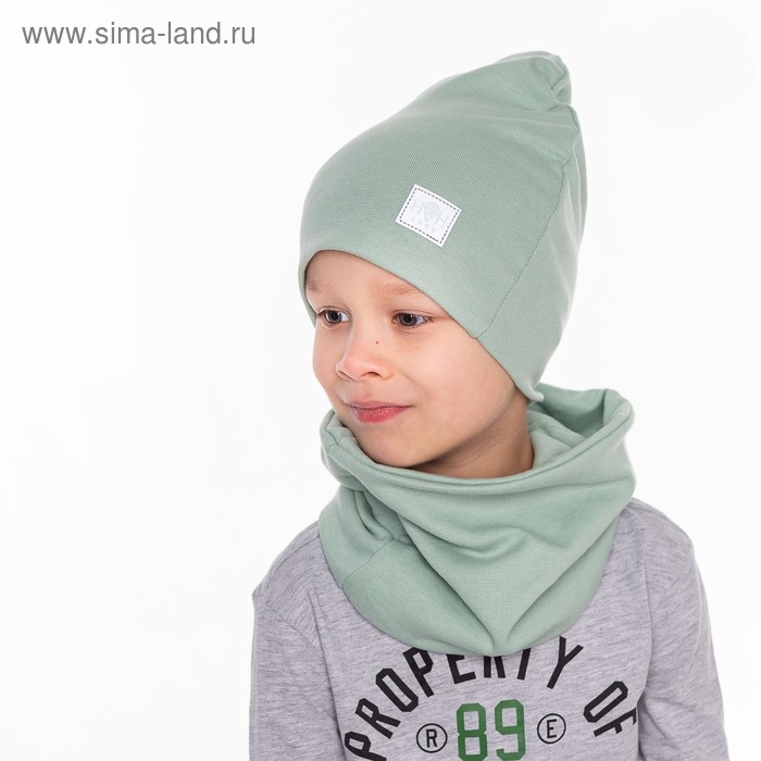 Комплект для мальчика (шапка, снуд), цвет оливковый, размер 50-54 - Фото 1