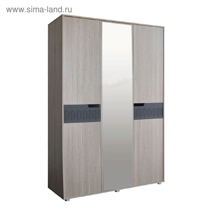 Шкаф 3-х дверный с зеркалом «Мишель», 1534 × 590 × 2216 мм, цвет дуб сонома / графит - Фото 1