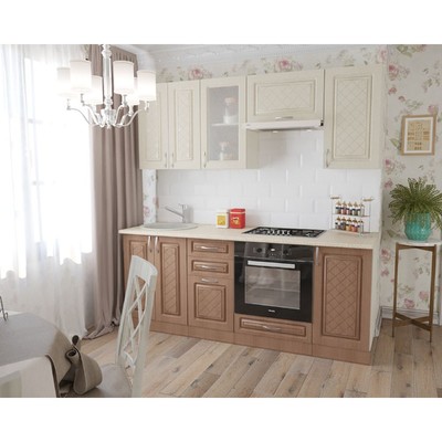 Кухонный гарнитур «Юлия», 2000 × 600 мм, цвет лён светлый / лён тёмный