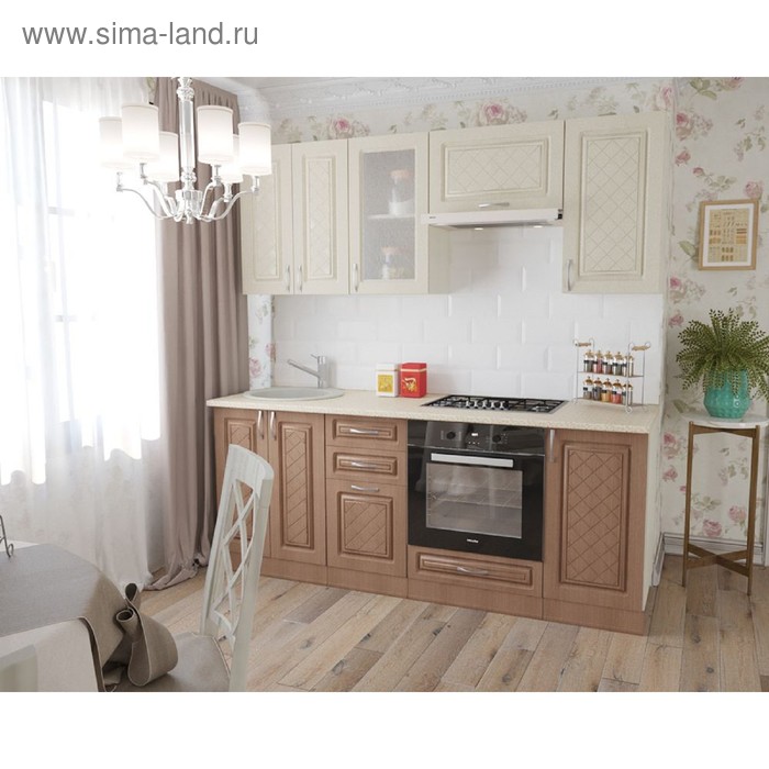 Кухонный гарнитур «Юлия», 2000 × 600 мм, цвет лён светлый / лён тёмный - Фото 1