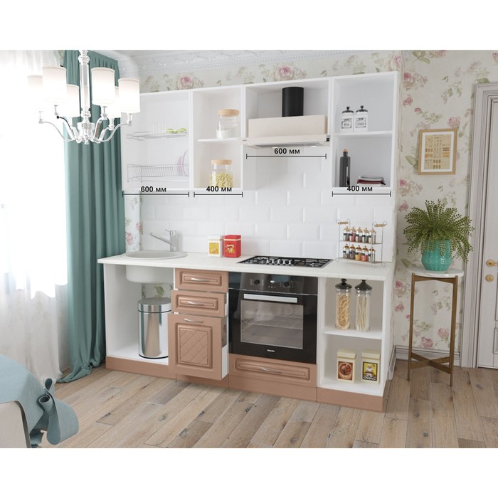 Кухонный гарнитур «Юлия», 2000 × 600 мм, цвет лён светлый / лён тёмный - фото 1905563762