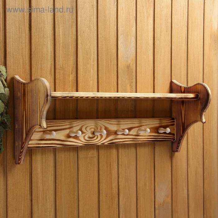 Полка - вешалка для бани и сауны, настенная, 72×23×17 см, липа, 6 крючков, «Добропаровъ» - Фото 1