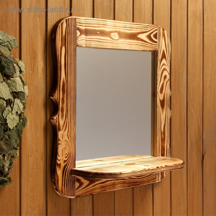 Зеркало резное с полкой, обожжённое, 53×53×1,6 см - Фото 1