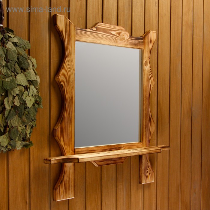 Зеркало резное "Квадрат" с полкой, обожжённое, 53×53×15 см - Фото 1