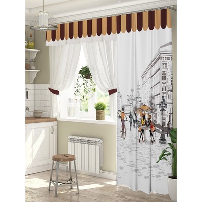 Комплект штор для окон с балконной дверью «Любимый город» штора 147×267 см, тюль 294×160 см
