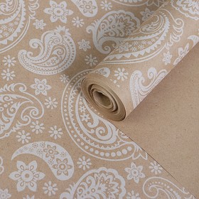 Бумага упаковочная крафт "Огуречный узор белый", 0,72 х 10 м, 70 г/м² /м2