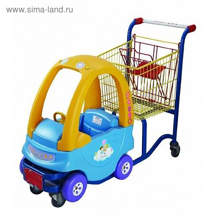 Детская тележка-автомобильчик, цвет синий/жёлтый - Фото 1