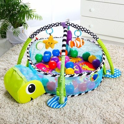 УЦЕНКА Развивающий коврик - манеж 3 в 1 «Черепаха», 68×68 см, 30 цветных шариков, 4 игрушки, Крошка Я