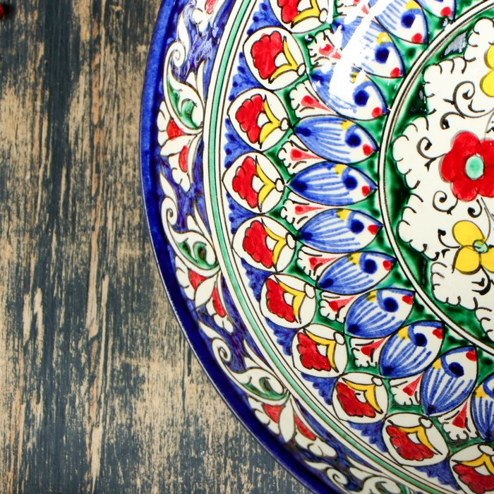 Супница Риштанская Керамика "Цветы", 25 см, синяя - фото 1908471290