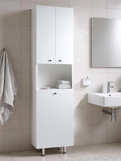 Шкаф - пенал напольный для ванной комнаты «Вега 4503», на ножках, с корзиной для белья, 450×300×1810 мм, цвет белый