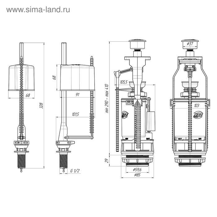 Арматура для смывных бачков "АНИ Пласт" WC3550, с нижней подводкой 1/2", 2 режима, белая - фото 18613207 Арматура для смывных бачков "АНИ Пласт" WC3550, с нижней подводкой 1/2", 2 режима, белая - фото 18613207
