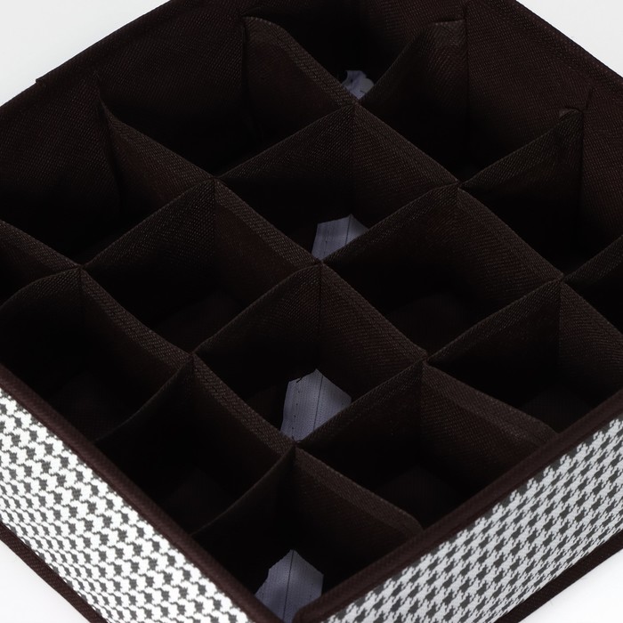 Органайзер для хранения белья Доляна «Вилли», 16 отделений, 27×25×10 см, цвет бело-коричневый