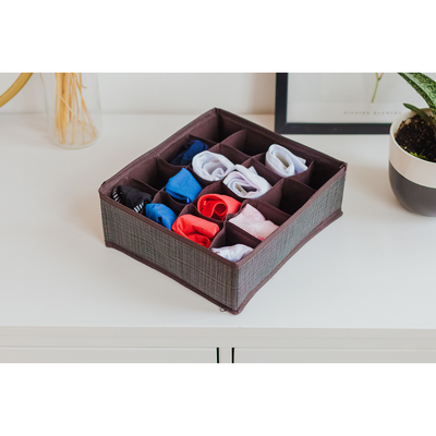 Органайзер для хранения белья Доляна «Пастель», 16 отделений, 27×25×10 см, цвет коричневый