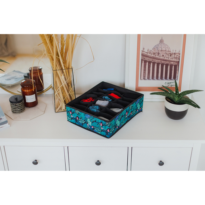 Органайзер для хранения белья Доляна «Тропики», 18 отделений, 35×30×12 см, цвет синий