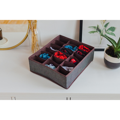 Органайзер для хранения белья Доляна «Пастель», 18 отделений, 35×30×12 см, цвет коричневый