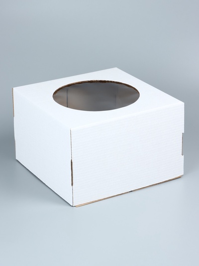 Коробка под торт, с окном, белая, 30×30×19 см