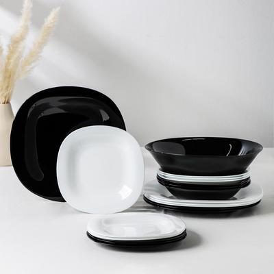 Сервиз столовый Luminarc Carine, стеклокерамика, 19 предметов, цвет белый и чёрный