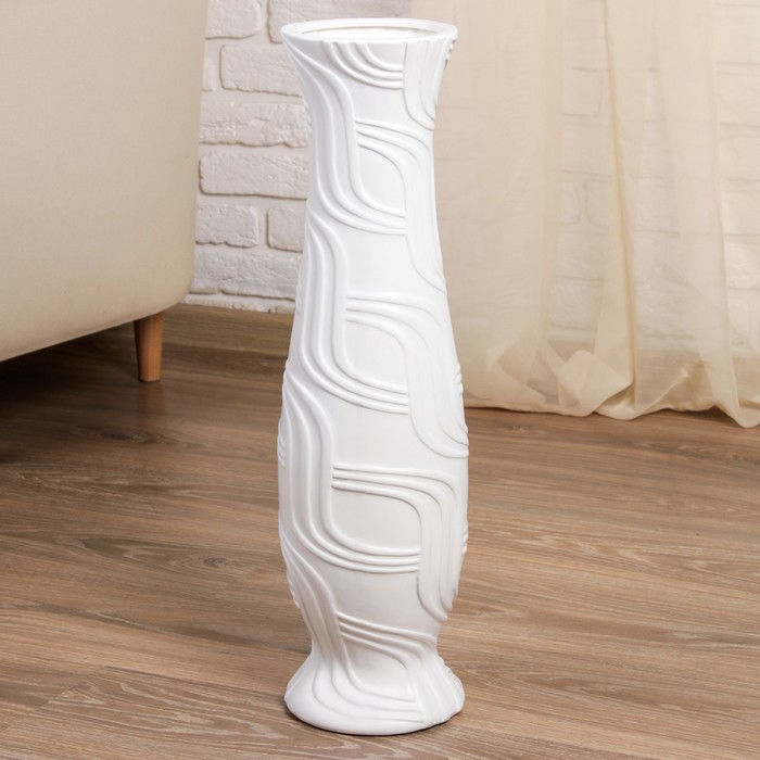 Ваза керамика напольная "Геометрия" изгибы, 60 см, белый - фото 2060855