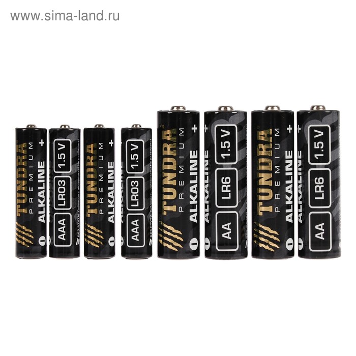 Комплект батареек алкалиновых TUNDRA АА, LR6 + ААА, LR03, спайка 8 шт. - Фото 1