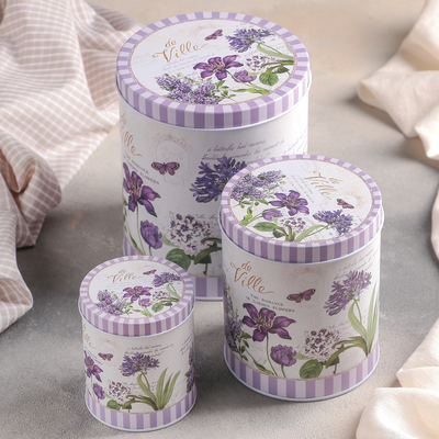 Банки для хранения сыпучих «Лаванда», 3 предмета: 400/1200/2250 мл, жесть, фиолетовые