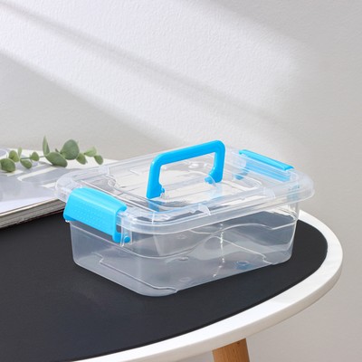 Контейнер для хранения, крышка с ручкой на защёлке, 1.4 л, 20×15×7.5 см, прозрачный корпус, голубая ручка