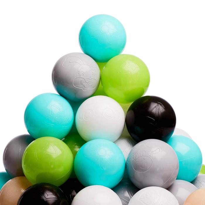 Набор шаров 150 шт, цвета: бирюзовый, серый, белый, чёрный, салатовый, бежевый, диаметр шара — 7,5 см - фото 1907013990