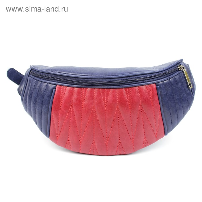 Сумка женская поясная, наружный карман, красный/синий - Фото 1