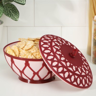 Сухарница с крышкой «Арабеска», d=21 см, h=15 см, 1,7 л, цвет розовый/бордовый