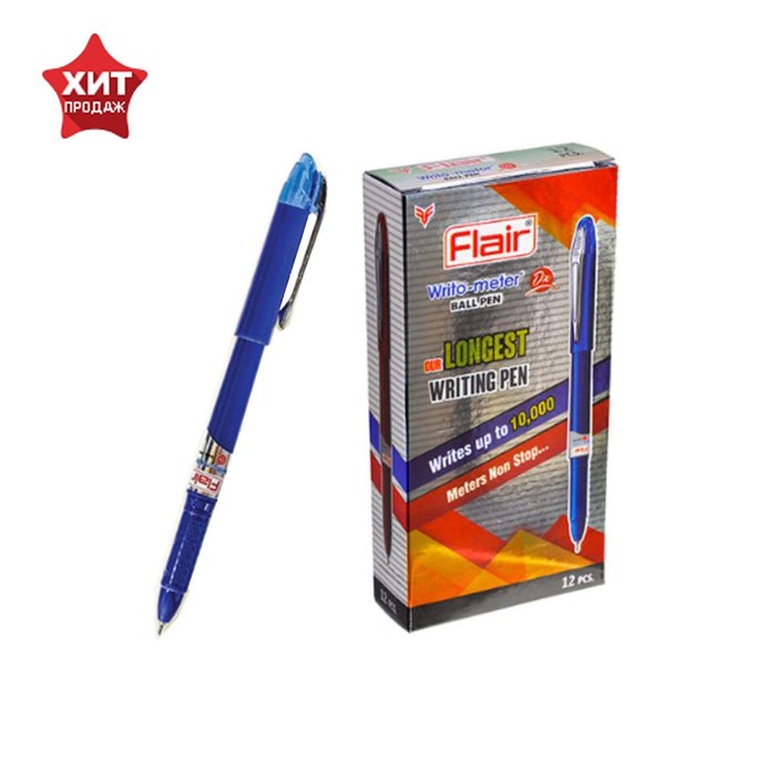 Ручка шариковая Flair Writo-Meter DX узел-игла 0.6, (пишет 10 км), шкала на стержне, синий - Фото 1