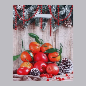 Пакет новогодний «Композиция с мандаринами», полиэтиленовый с вырубной ручкой, 40?31 см (комплект 50 шт)