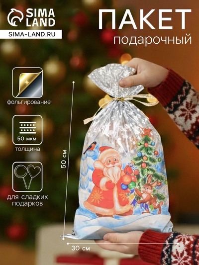 Пакет подарочный новогодний, для сладких подарков «Лесная вечеринка», 30×50 см