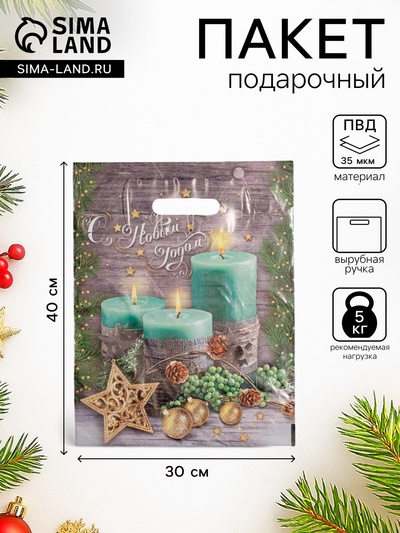 Пакет подарочный новогодний «Святки», полиэтиленовый с вырубной ручкой, 30×40 см