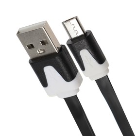 Кабель LuazON, microUSB - USB, 1 А, 1 м, плоский, чёрный