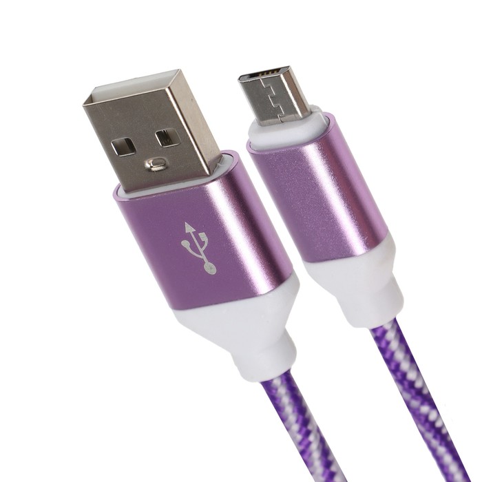 Кабель LuazON, microUSB - USB, 1 А, 1 м, оплётка нейлон, бело-фиолетовый - фото 1898216769