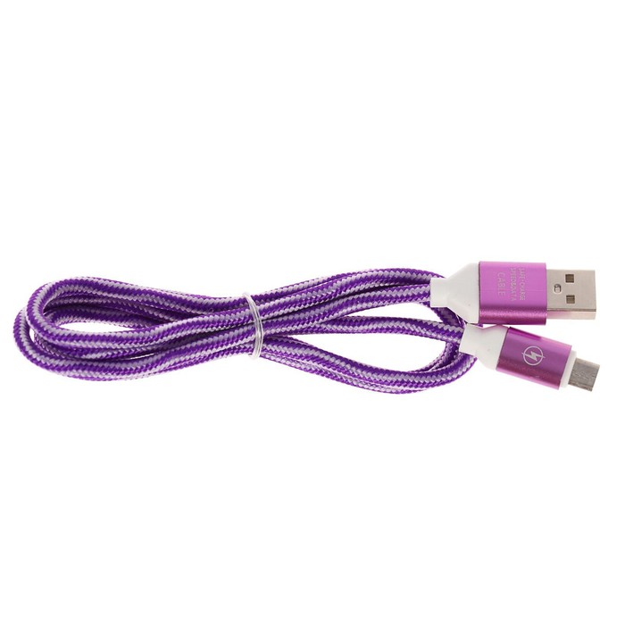 Кабель LuazON, microUSB - USB, 1 А, 1 м, оплётка нейлон, бело-фиолетовый - фото 1898216770