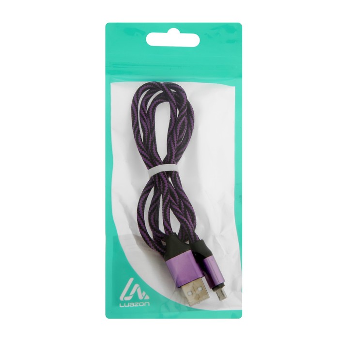 Кабель LuazON, microUSB - USB, 1 А, 1 м, оплётка нейлон, бело-фиолетовый - фото 1898216772