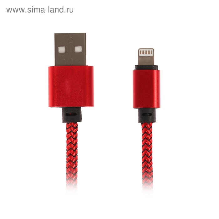 Кабель LuazON, Lightning - USB, 1 А, 1 м, оплётка нейлон, красный - Фото 1