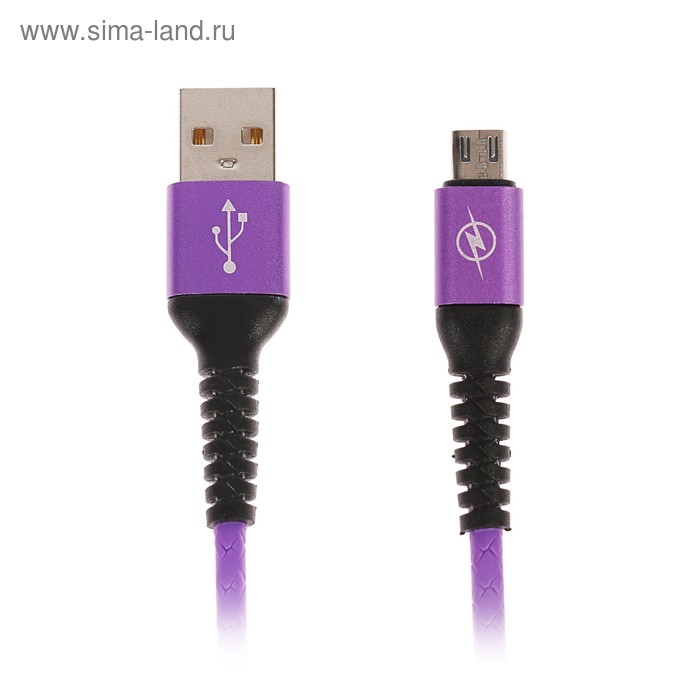 Кабель LuazON, microUSB - USB, 2 А, 1 м, вид пружина, фиолетовый - Фото 1