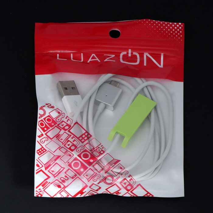 Кабель LuazON, microUSB - USB, 1 А, 1 м, магнитный разъем, белый - фото 1898216777