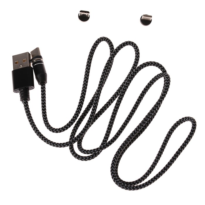 Кабель LuazON LN-6, microUSB/Type-C/Lightning - USB, 1 А, 1 м, магнитный разъем, - фото 51449126