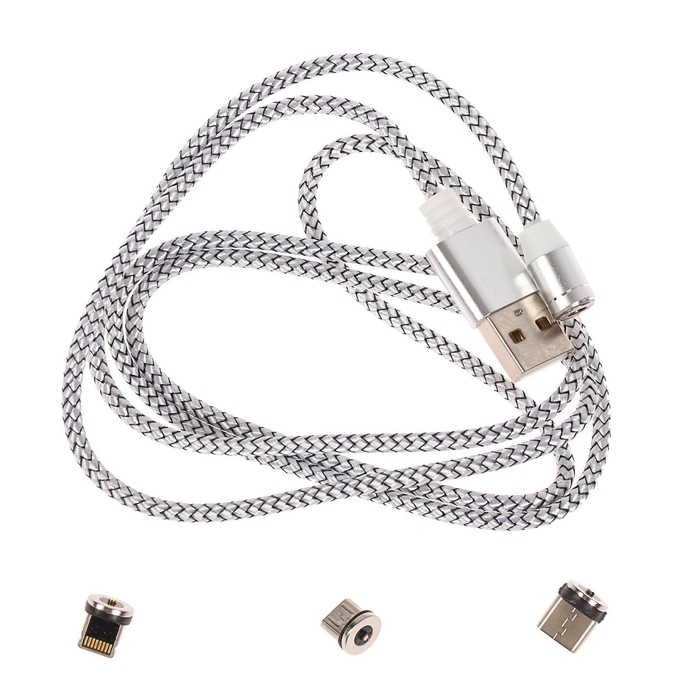 Кабель LuazON LN-6, microUSB/Type-C/Lightning - USB, 1 А, 1 м, магнитный разъем, - фото 51449127