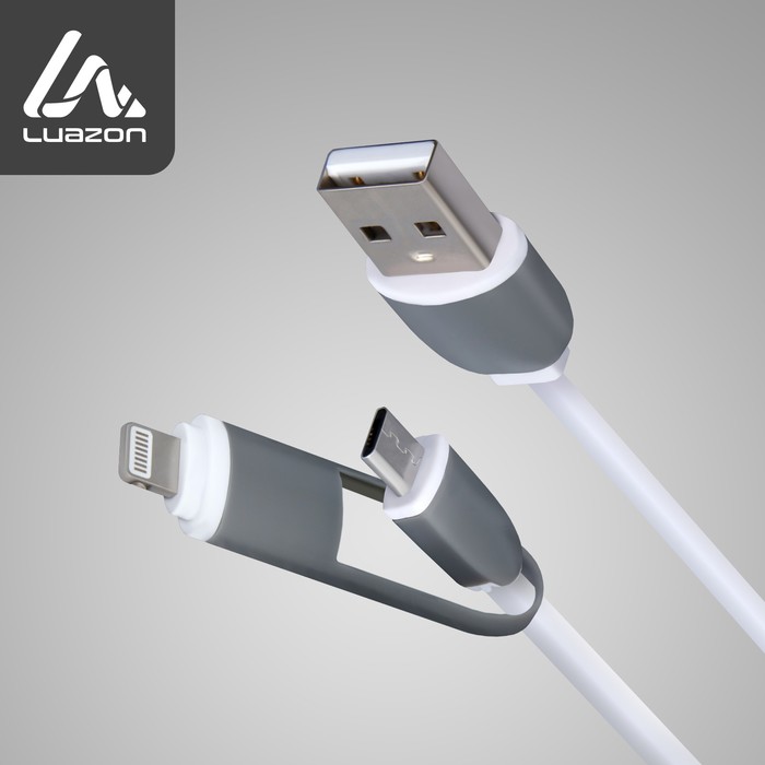 Кабель 2 в 1 LuazON, microUSB/Lightning - USB, 1 А, 0.9 м, плоский, МИКС - Фото 1