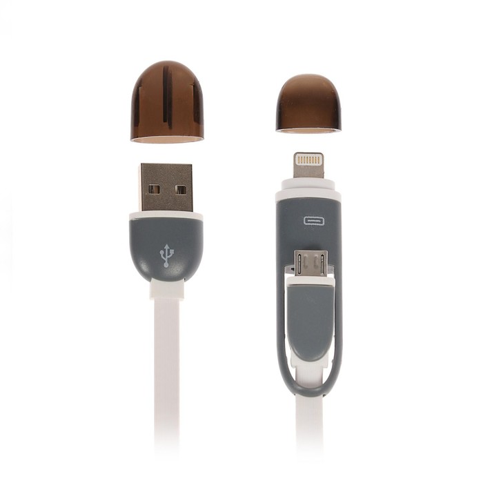 Кабель 2 в 1 Luazon, microUSB/Lightning - USB, 1 А, 0.9 м, плоский, МИКС - фото 51449133