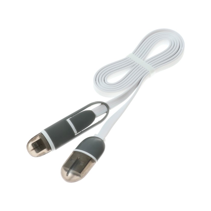 Кабель 2 в 1 Luazon, microUSB/Lightning - USB, 1 А, 0.9 м, плоский, МИКС - фото 51449135