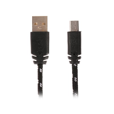 Кабель LuazON, microUSB - USB, 1 А, 2 м, оплётка нейлон, чёрно-белый