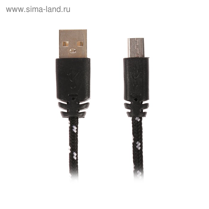 Кабель LuazON, microUSB - USB, 1 А, 2 м, оплётка нейлон, чёрно-белый - Фото 1